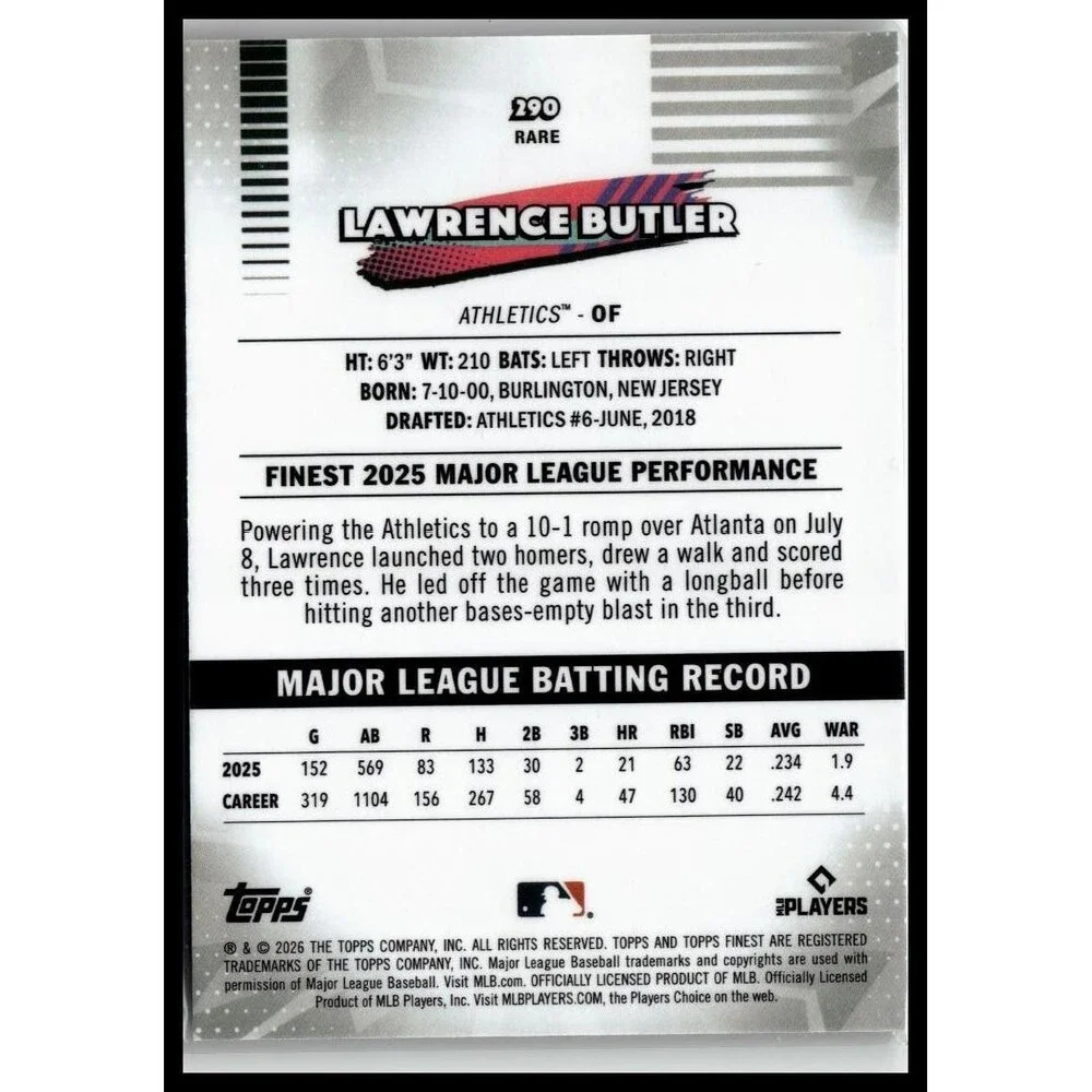 2026 Topps Finest Lawrence Butler 290 Athletics Uncommon